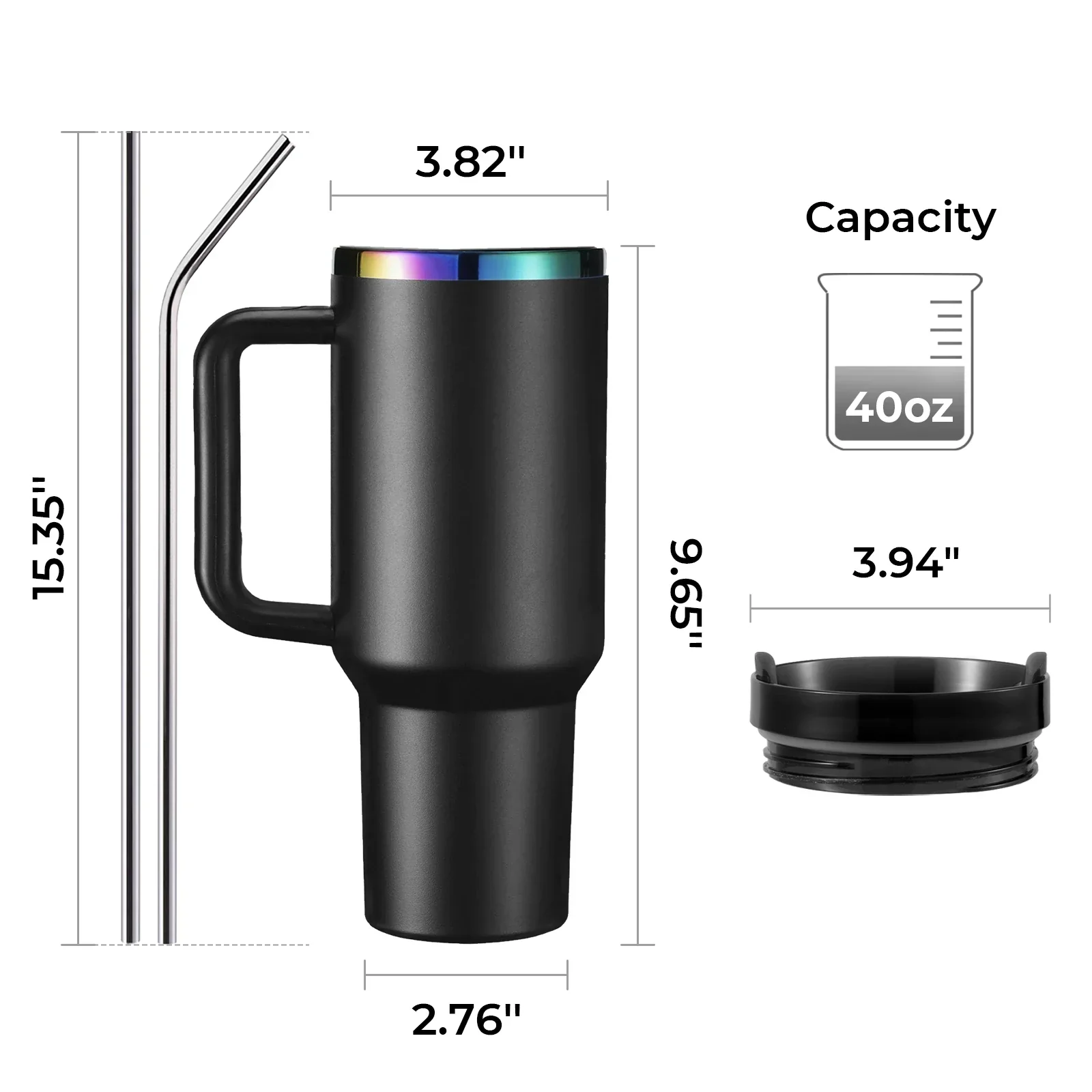 Light Blue Grey to Iridescent Stainless Steel Tumbler with Removable Handle (40oz) - Image 4