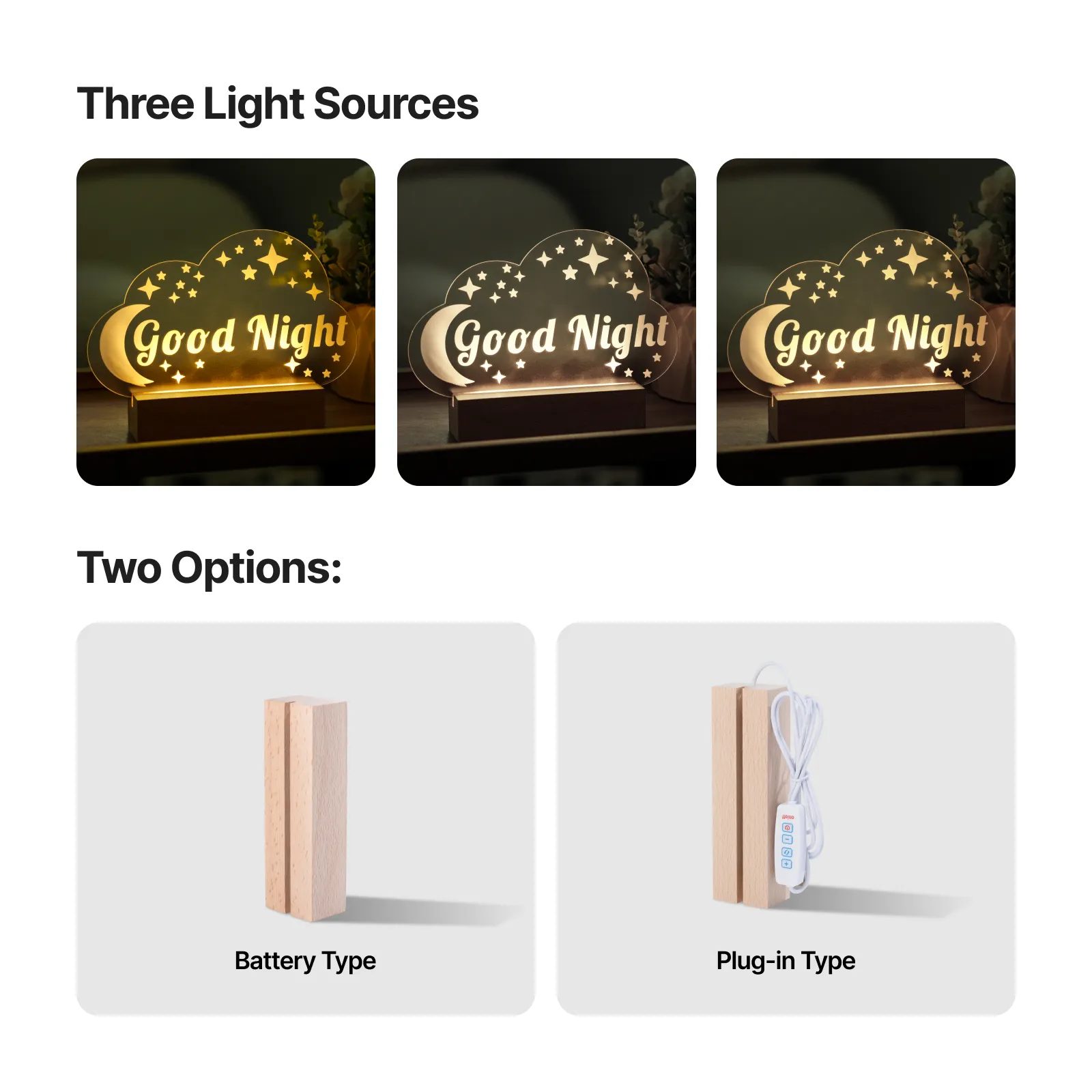 Rectangular Rubber Wood LED Light Base with Open Slot - Image 5
