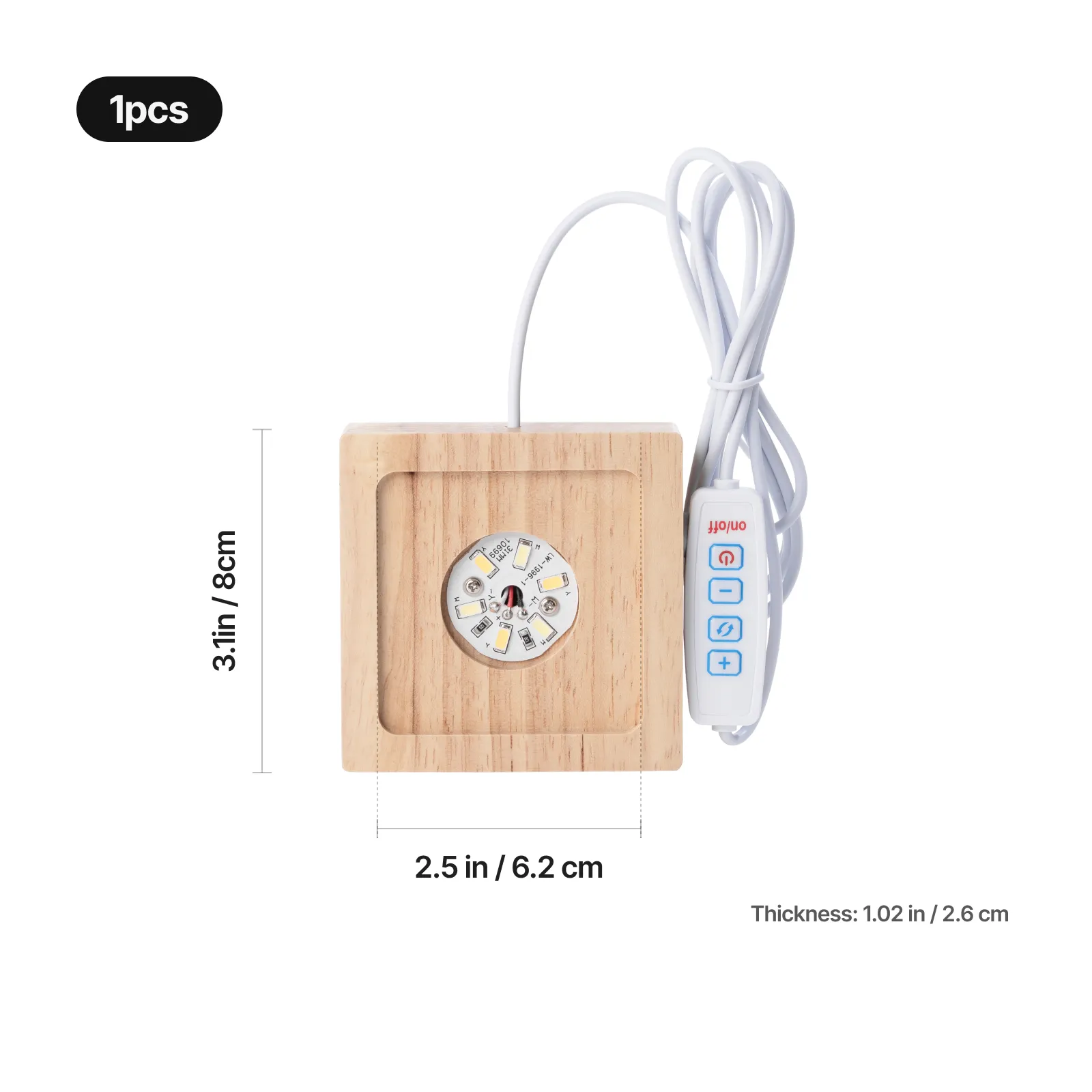 Square Rubber Wood LED Light Base with Groove - Image 4